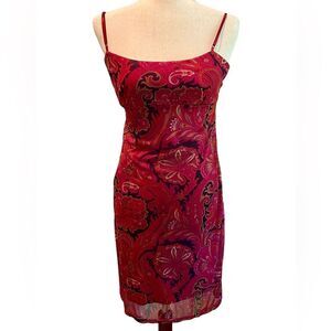 Vintage 90s Y2K Sleeveless Paisley Fuchsia/Red Slip Dress